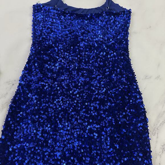 Lucy in the Sky Womens Sequin Mini Dress Size S Bright Blue Sparkle Party Short - Picture 9 of 10